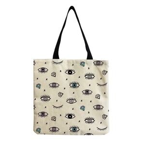 Tote Bag Novelty Evil Eye Print Canvas Shopper Bag Reusable Grocery Bag